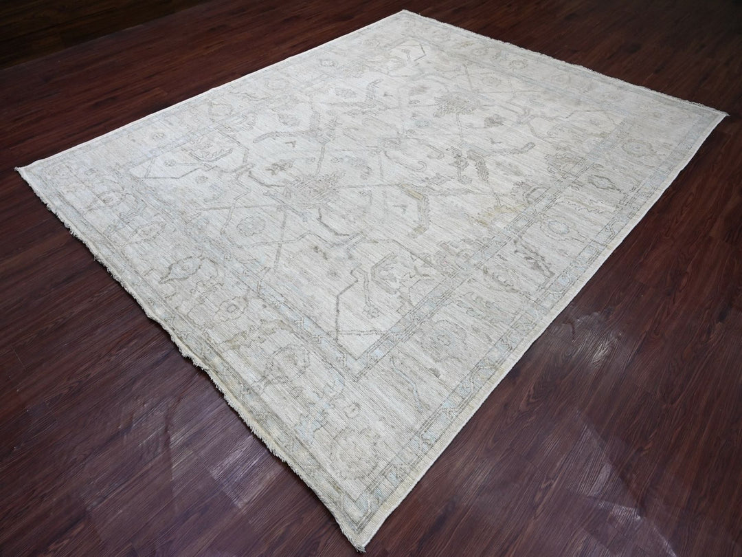 8'1" x 9'9" New Hand Knotted Ivory Wool Rectangle Oriental Rug - MOA10222639