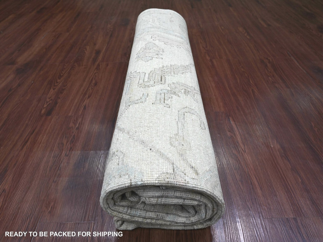 8'1" x 9'9" New Hand Knotted Ivory Wool Rectangle Oriental Rug - MOA10222639
