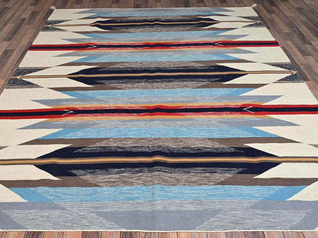 8'2" x 9'7" New Hand Woven Blue Wool Rectangle Oriental Rug - MOA1022263