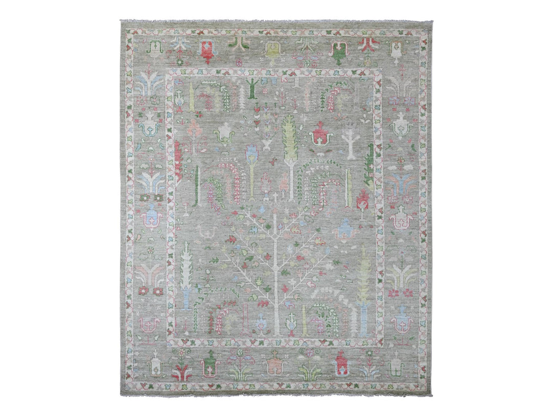 8'0" x 9'8" New Hand Knotted Green Wool Rectangle Oriental Rug - MOA10222641