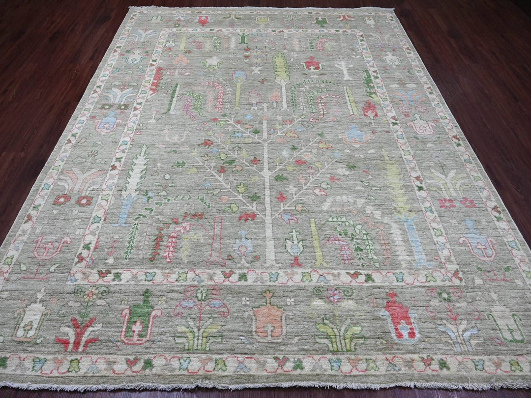 8'0" x 9'8" New Hand Knotted Green Wool Rectangle Oriental Rug - MOA10222641