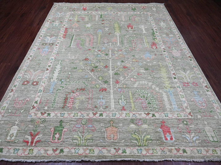 8'0" x 9'8" New Hand Knotted Green Wool Rectangle Oriental Rug - MOA10222641