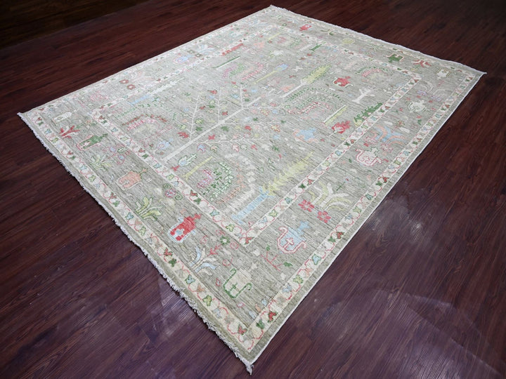 8'0" x 9'8" New Hand Knotted Green Wool Rectangle Oriental Rug - MOA10222641