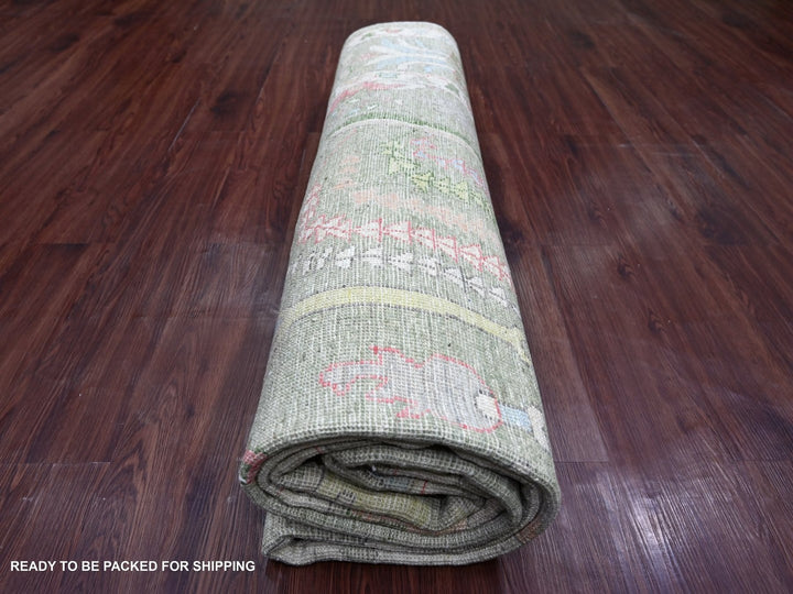 8'0" x 9'8" New Hand Knotted Green Wool Rectangle Oriental Rug - MOA10222641