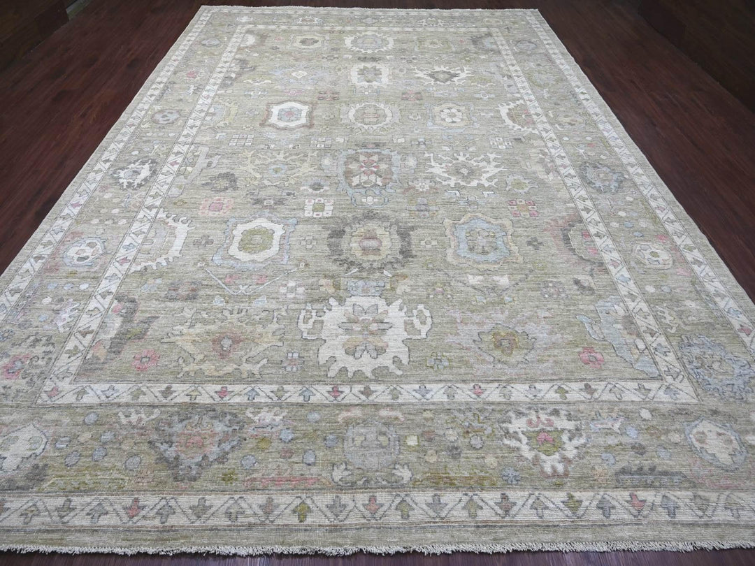 10'0" x 13'11" New Hand Knotted Green Wool Rectangle Oriental Rug - MOA10222643