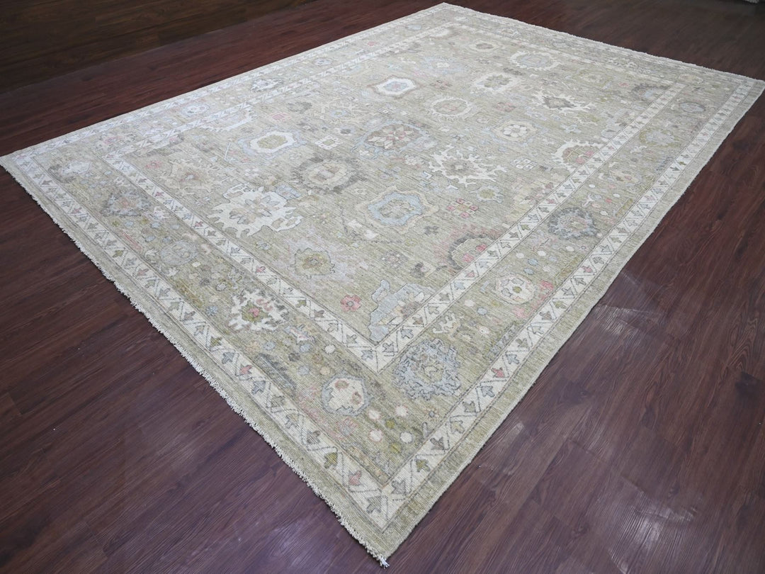 10'0" x 13'11" New Hand Knotted Green Wool Rectangle Oriental Rug - MOA10222643