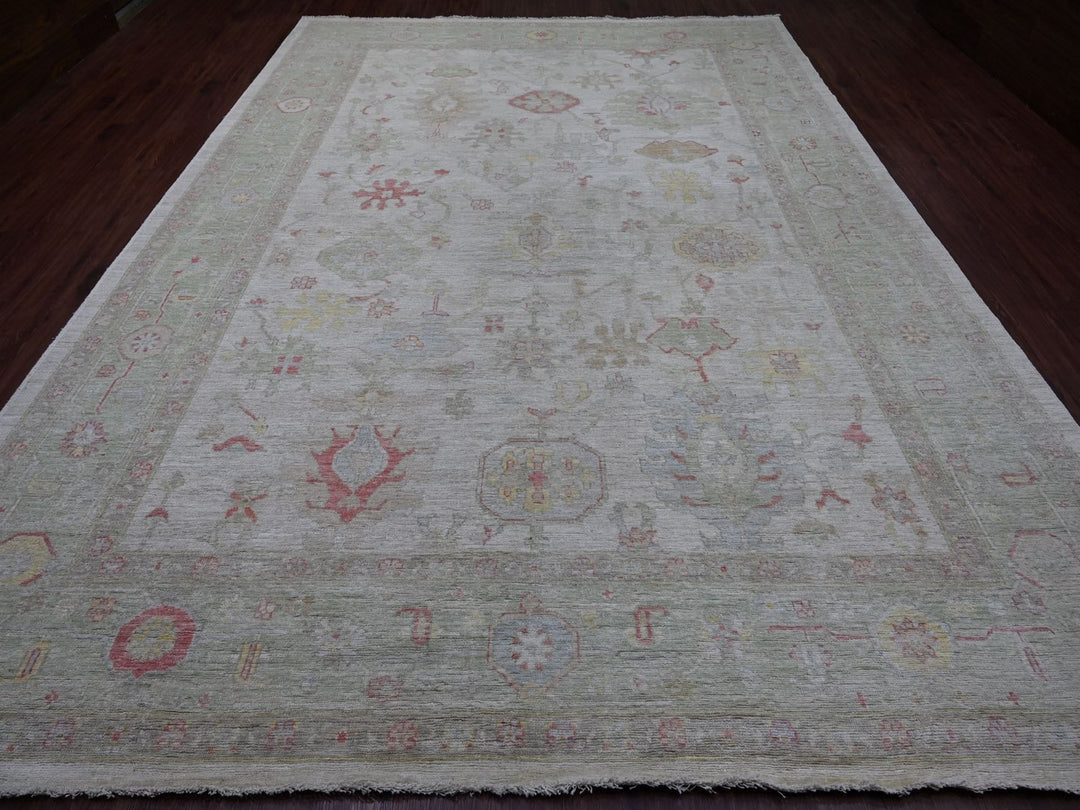 9'11" x 13'9" New Hand Knotted Grey Wool Rectangle Oriental Rug - MOA10222647