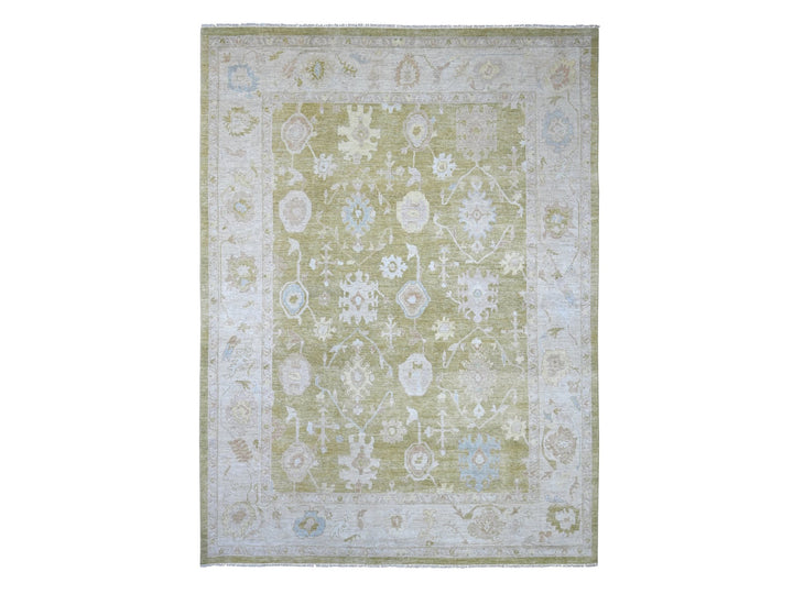 10'1" x 13'7" New Hand Knotted Green Wool Rectangle Oriental Rug - MOA10222651
