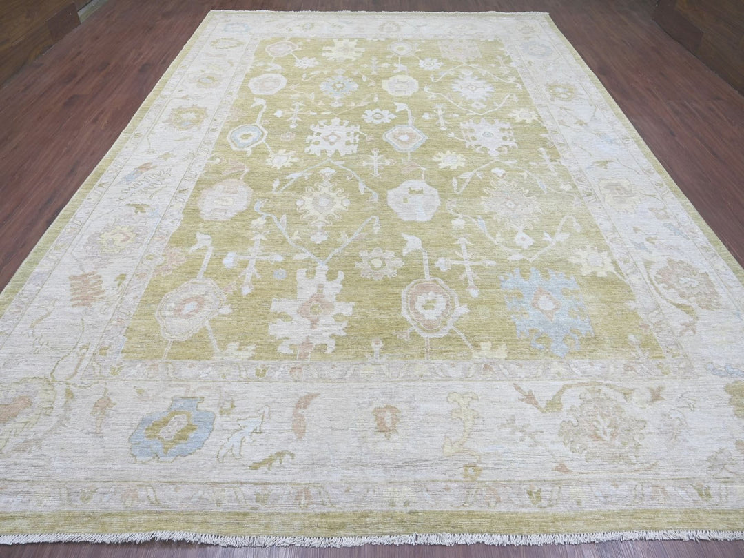 10'1" x 13'7" New Hand Knotted Green Wool Rectangle Oriental Rug - MOA10222651