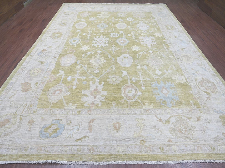 10'1" x 13'7" New Hand Knotted Green Wool Rectangle Oriental Rug - MOA10222651