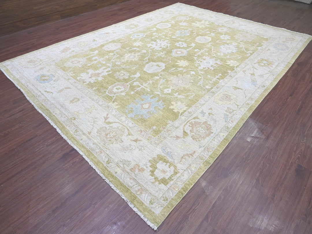 10'1" x 13'7" New Hand Knotted Green Wool Rectangle Oriental Rug - MOA10222651