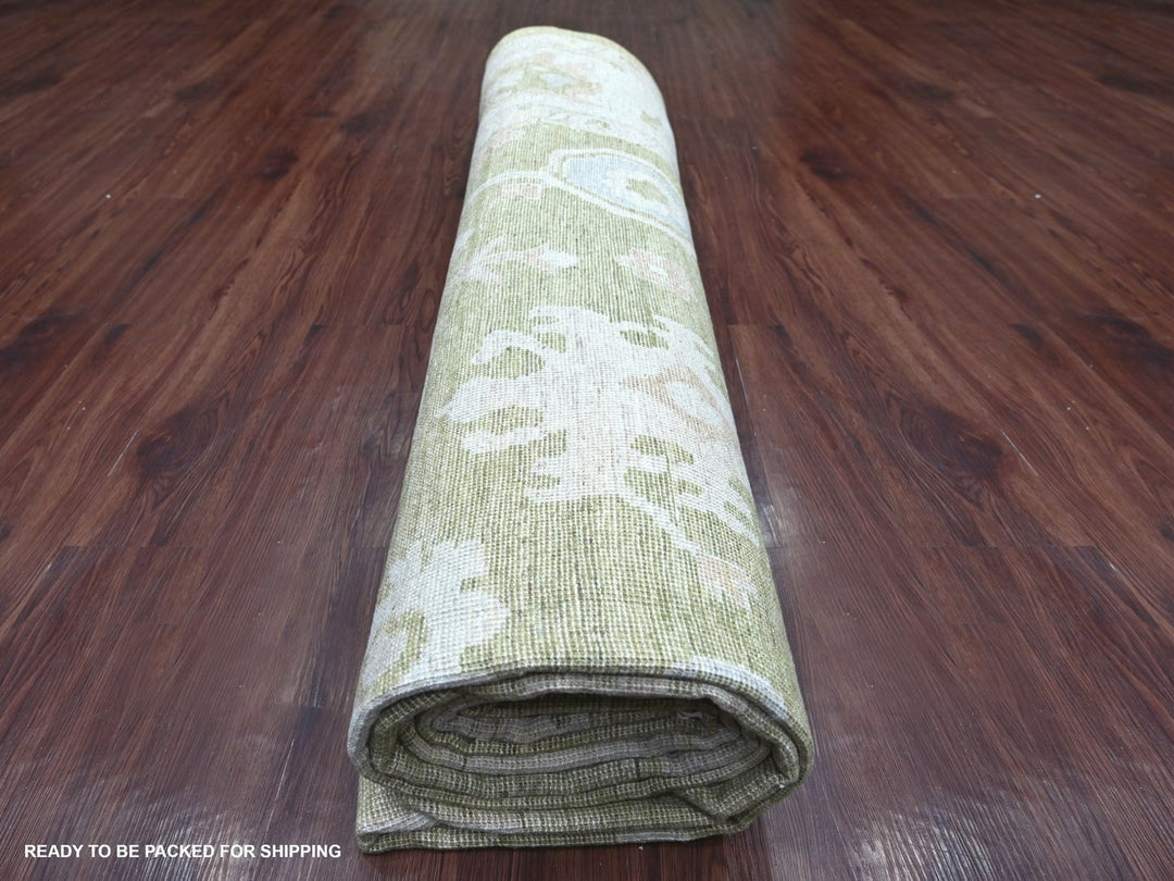 10'1" x 13'7" New Hand Knotted Green Wool Rectangle Oriental Rug - MOA10222651