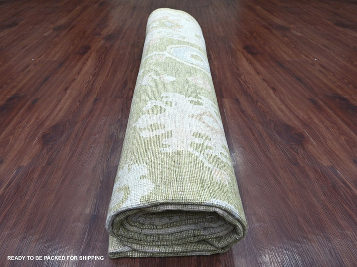 10'1" x 13'7" New Hand Knotted Green Wool Rectangle Oriental Rug - MOA10222651