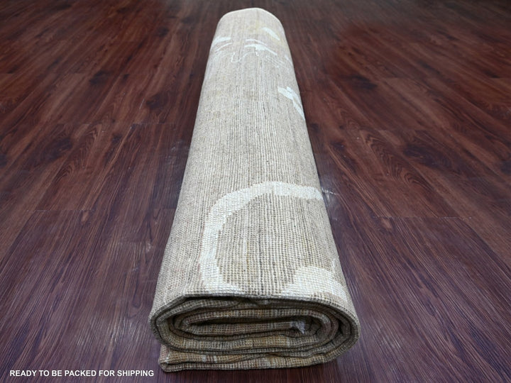 9'11" x 13'8" New Hand Knotted Brown Wool Rectangle Oriental Rug - MOA10222656