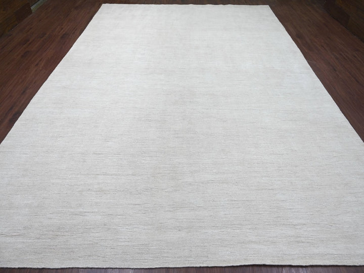 9'8" x 13'4" New Hand Knotted Ivory Wool Rectangle Oriental Rug - MOA10222658