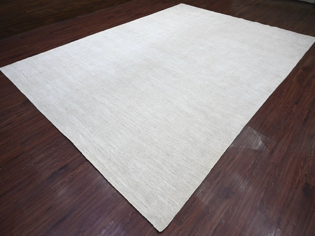 9'8" x 13'4" New Hand Knotted Ivory Wool Rectangle Oriental Rug - MOA10222658