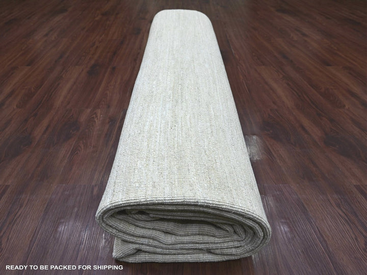 9'8" x 13'4" New Hand Knotted Ivory Wool Rectangle Oriental Rug - MOA10222658