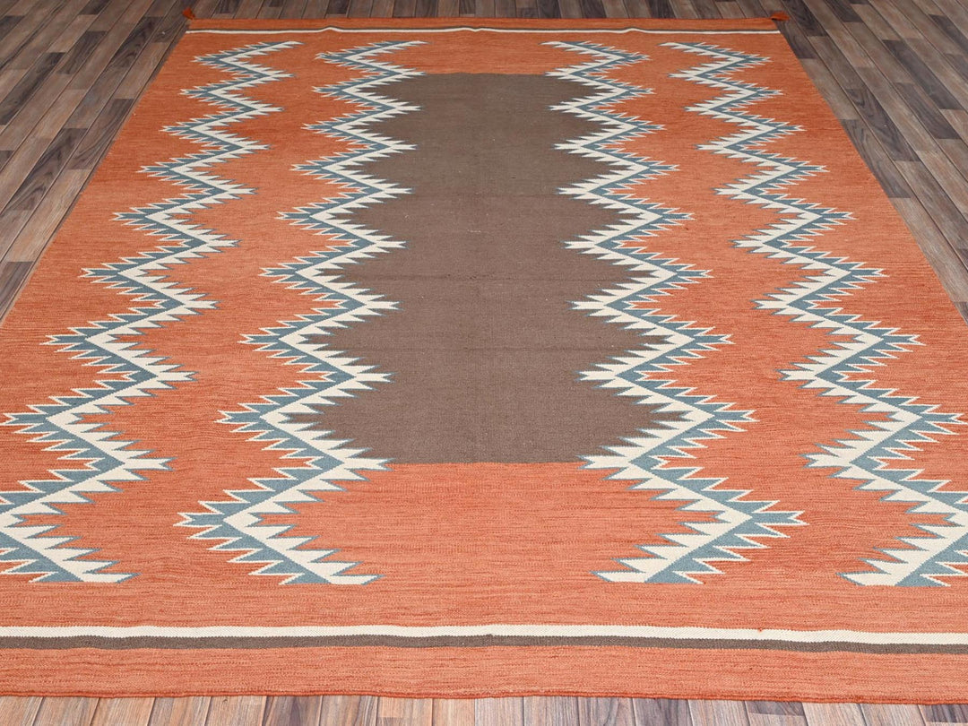 8'2" x 9'9" New Hand Woven Orange Wool Rectangle Oriental Rug - MOA1022265
