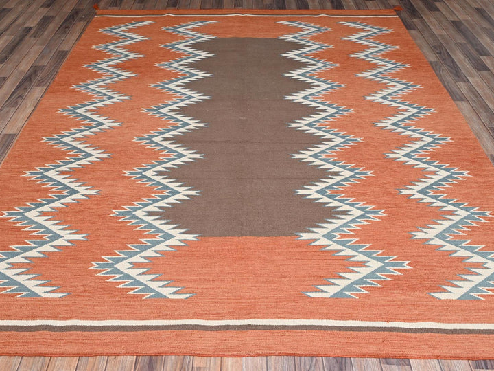 8'2" x 9'9" New Hand Woven Orange Wool Rectangle Oriental Rug - MOA1022265