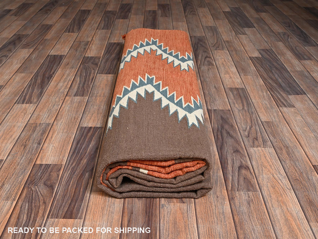 8'2" x 9'9" New Hand Woven Orange Wool Rectangle Oriental Rug - MOA1022265