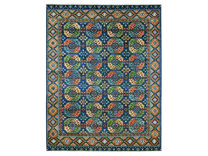 8'0" x 10'1" New Hand Knotted Blue Wool Rectangle Oriental Rug - MOA10222661