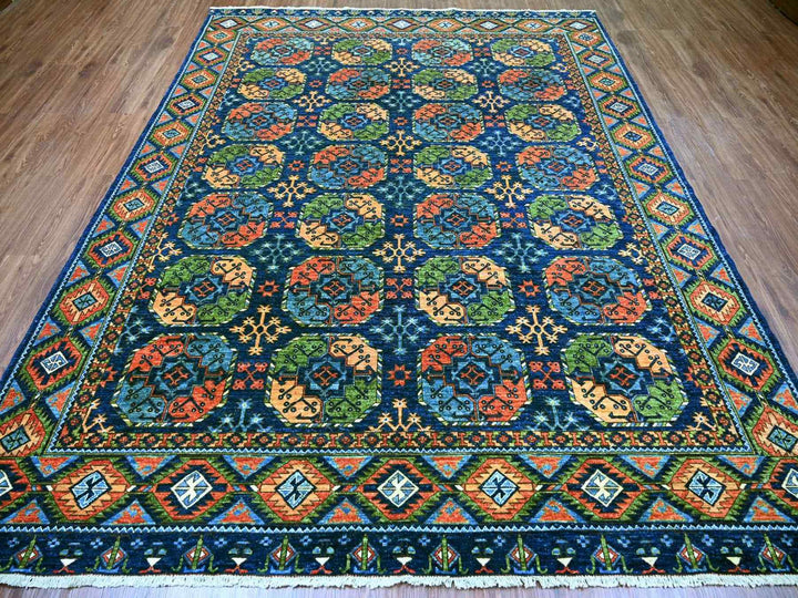 8'0" x 10'1" New Hand Knotted Blue Wool Rectangle Oriental Rug - MOA10222661