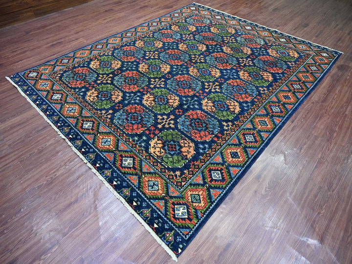 8'0" x 10'1" New Hand Knotted Blue Wool Rectangle Oriental Rug - MOA10222661