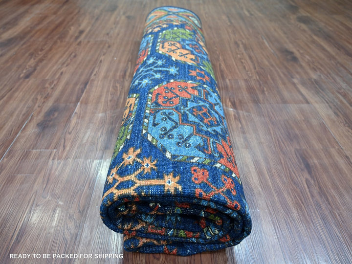 8'0" x 10'1" New Hand Knotted Blue Wool Rectangle Oriental Rug - MOA10222661