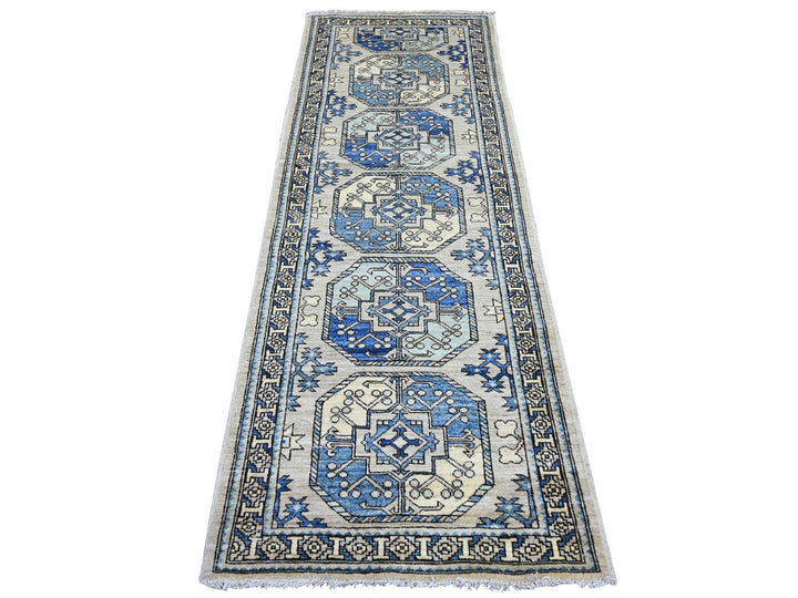 2'8" x 7'6" New Hand Knotted Grey Wool Runner Oriental Rug - MOA10222663