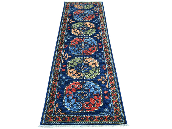 2'8" x 8'2" New Hand Knotted Blue Wool Runner Oriental Rug - MOA10222664