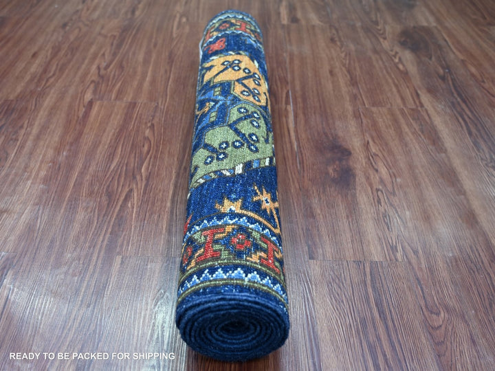 2'8" x 8'2" New Hand Knotted Blue Wool Runner Oriental Rug - MOA10222664
