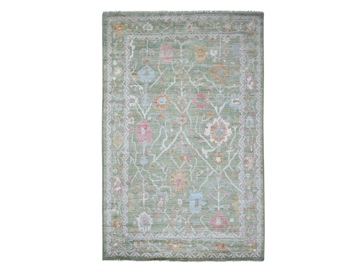 5'9" x 8'11" New Hand Knotted Green Wool Rectangle Oriental Rug - MOA10222667