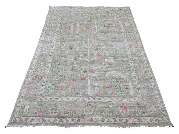 5'0" x 7'1" New Hand Knotted Green Wool Rectangle Oriental Rug - MOA10222670