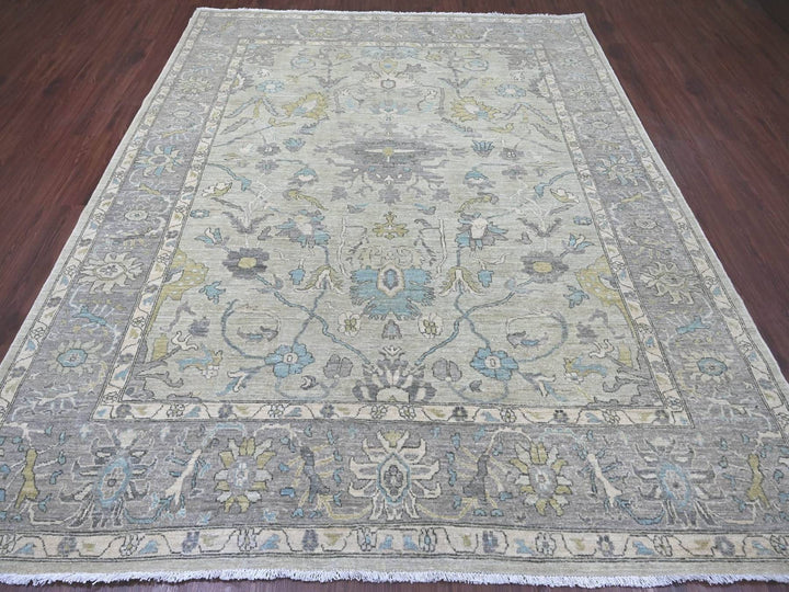 8'0" x 9'8" New Hand Knotted Green Wool Rectangle Oriental Rug - MOA10222677