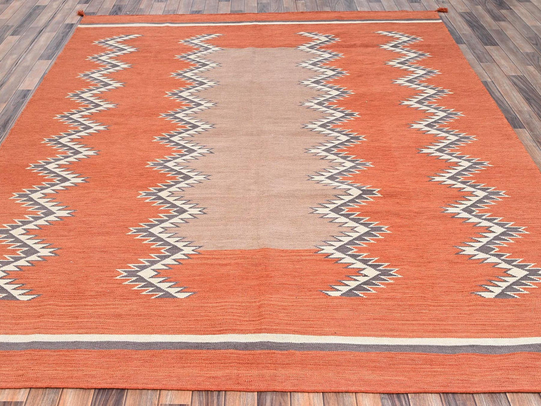 8'2" x 9'11" New Hand Woven Orange Wool Rectangle Oriental Rug - MOA1022267