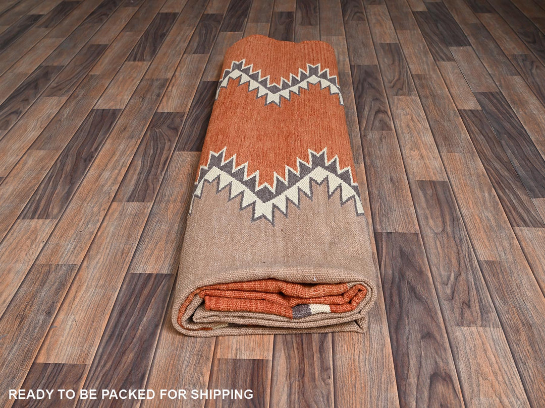 8'2" x 9'11" New Hand Woven Orange Wool Rectangle Oriental Rug - MOA1022267