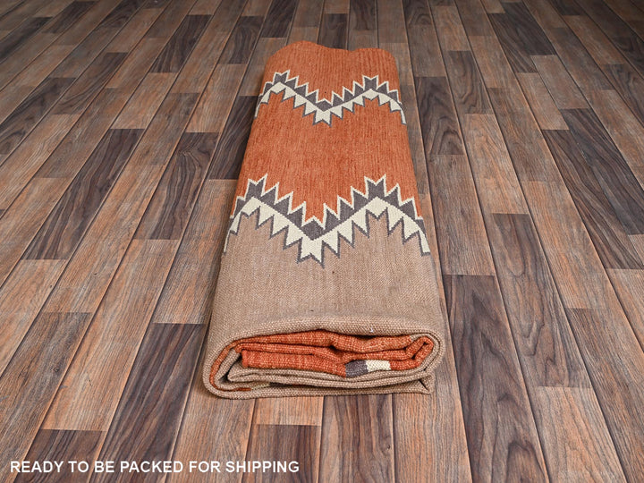 8'2" x 9'11" New Hand Woven Orange Wool Rectangle Oriental Rug - MOA1022267