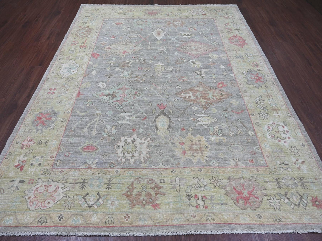 7'10" x 9'8" New Hand Knotted Grey Wool Rectangle Oriental Rug - MOA10222680