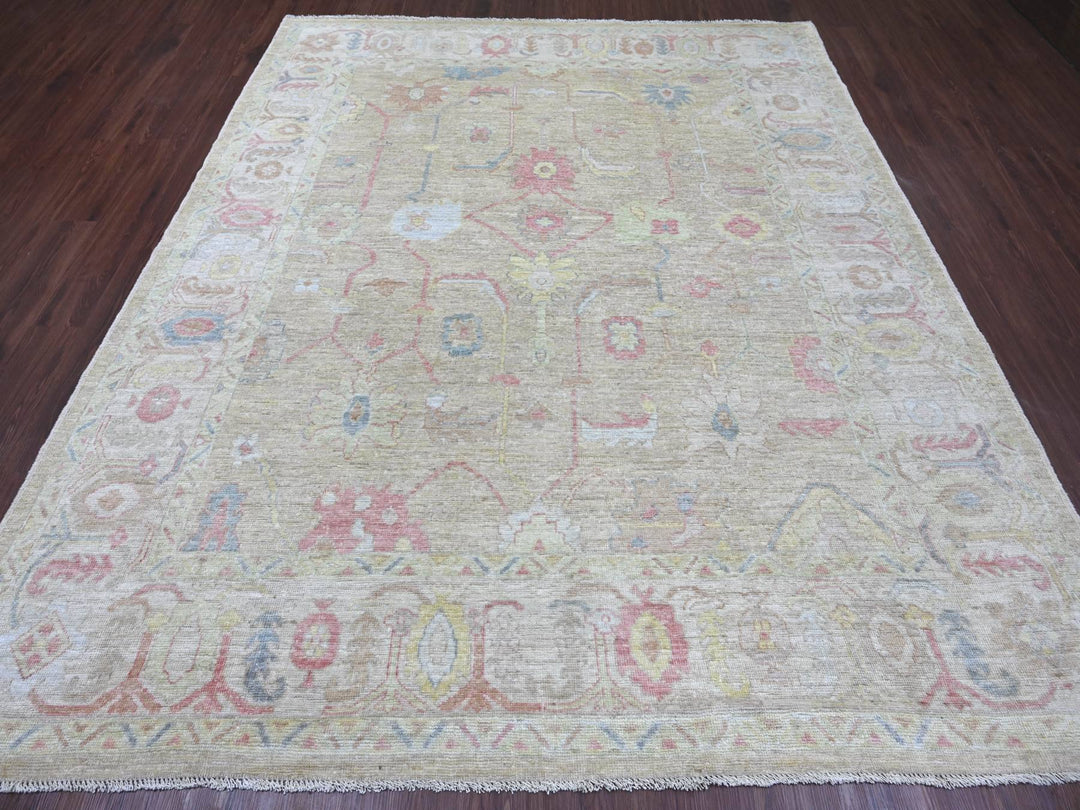 7'11" x 9'6" New Hand Knotted Green Wool Rectangle Oriental Rug - MOA10222681