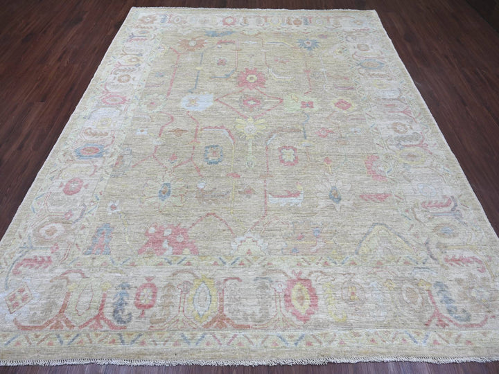 7'11" x 9'6" New Hand Knotted Green Wool Rectangle Oriental Rug - MOA10222681