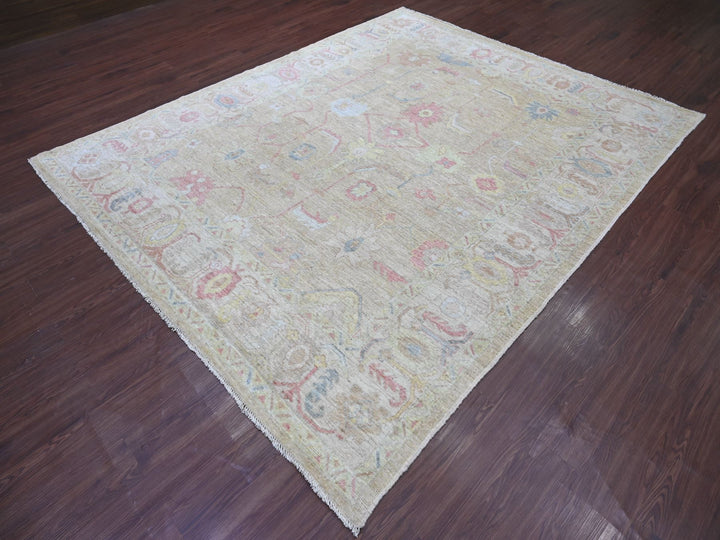 7'11" x 9'6" New Hand Knotted Green Wool Rectangle Oriental Rug - MOA10222681