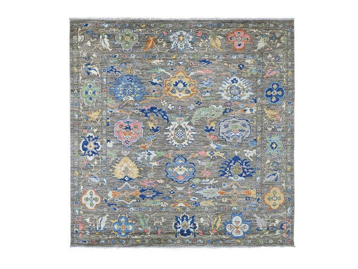 7'10" x 7'11" New Hand Knotted Grey Wool Square Oriental Rug - MOA10222682