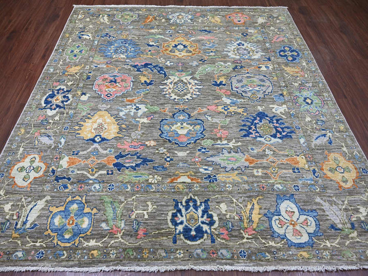 7'10" x 7'11" New Hand Knotted Grey Wool Square Oriental Rug - MOA10222682