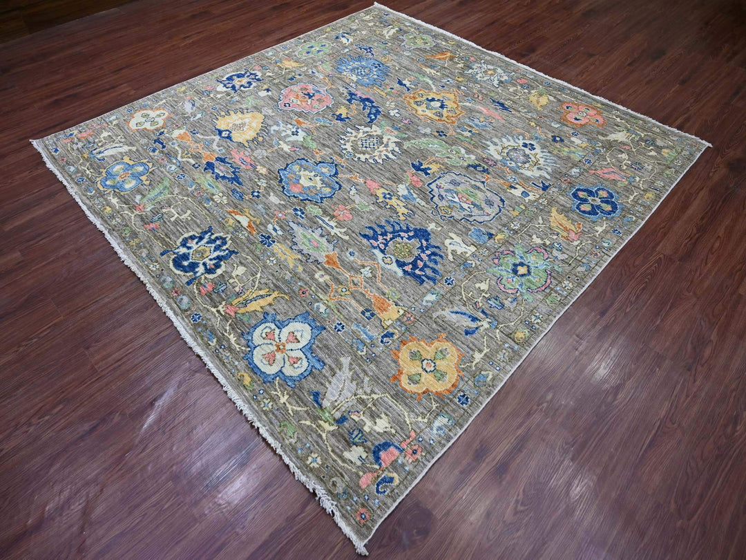 7'10" x 7'11" New Hand Knotted Grey Wool Square Oriental Rug - MOA10222682