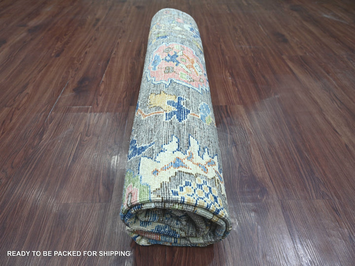 7'10" x 7'11" New Hand Knotted Grey Wool Square Oriental Rug - MOA10222682
