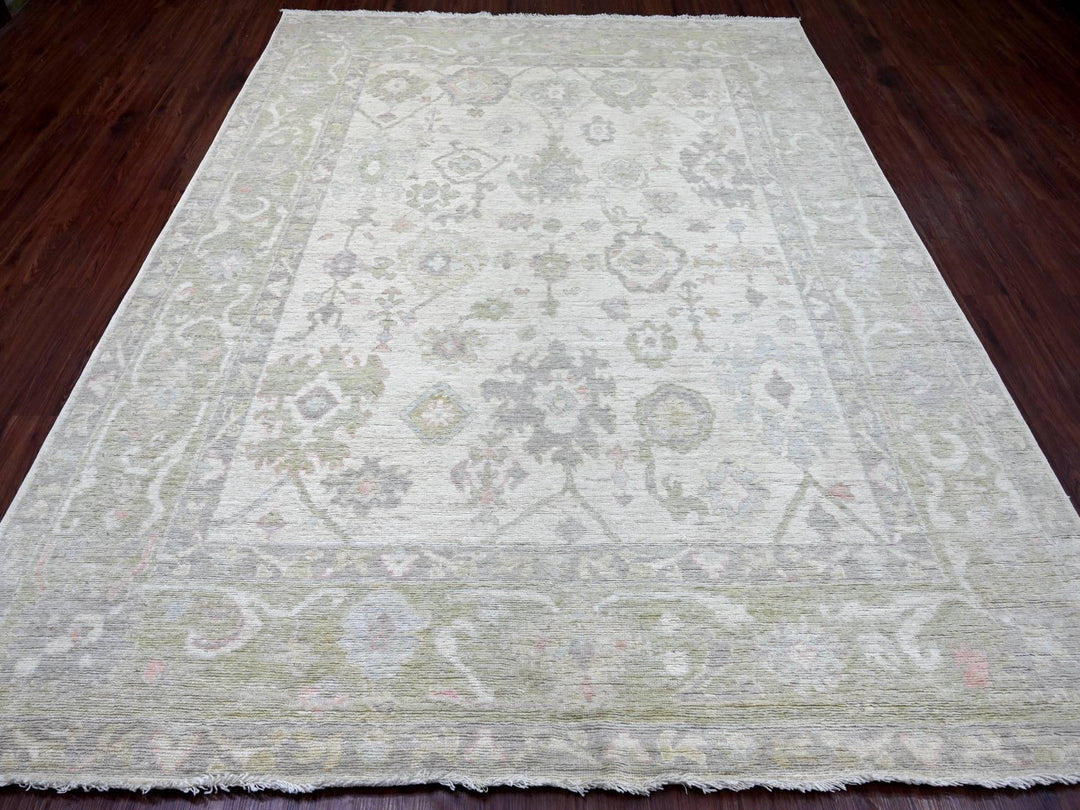 7'11" x 9'10" New Hand Knotted Ivory Wool Rectangle Oriental Rug - MOA10222683