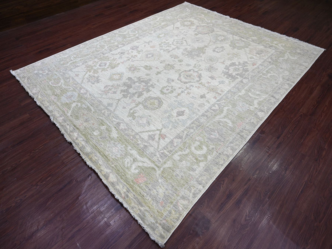7'11" x 9'10" New Hand Knotted Ivory Wool Rectangle Oriental Rug - MOA10222683