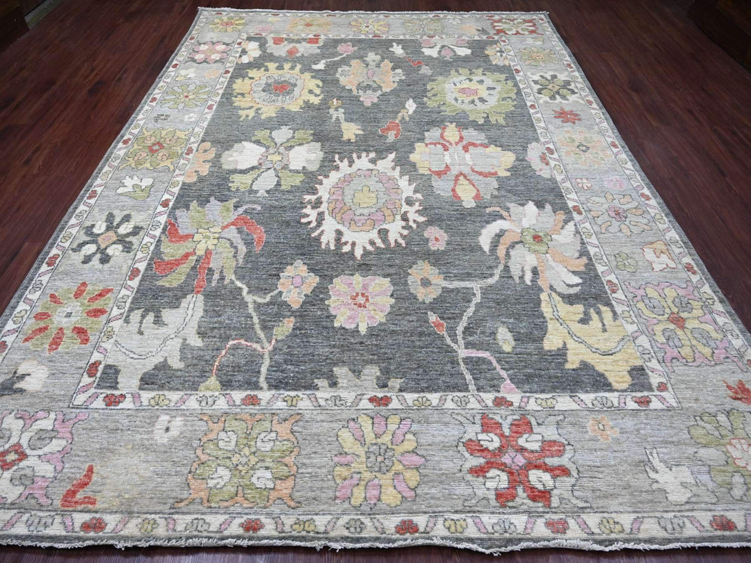 8'11" x 11'9" New Hand Knotted Grey Wool Rectangle Oriental Rug - MOA10222684