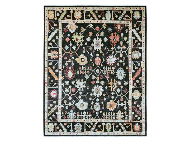 9'1" x 11'7" New Hand Knotted Black Wool Rectangle Oriental Rug - MOA10222685