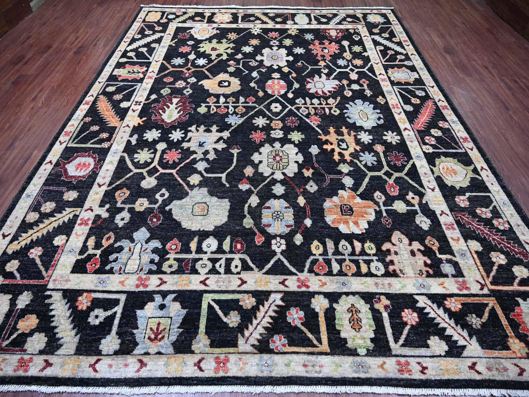 9'1" x 11'7" New Hand Knotted Black Wool Rectangle Oriental Rug - MOA10222685